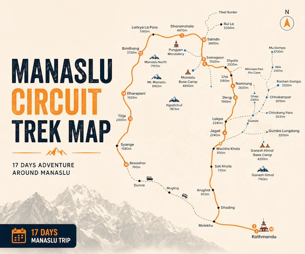 Manaslu Circuit Trek Map