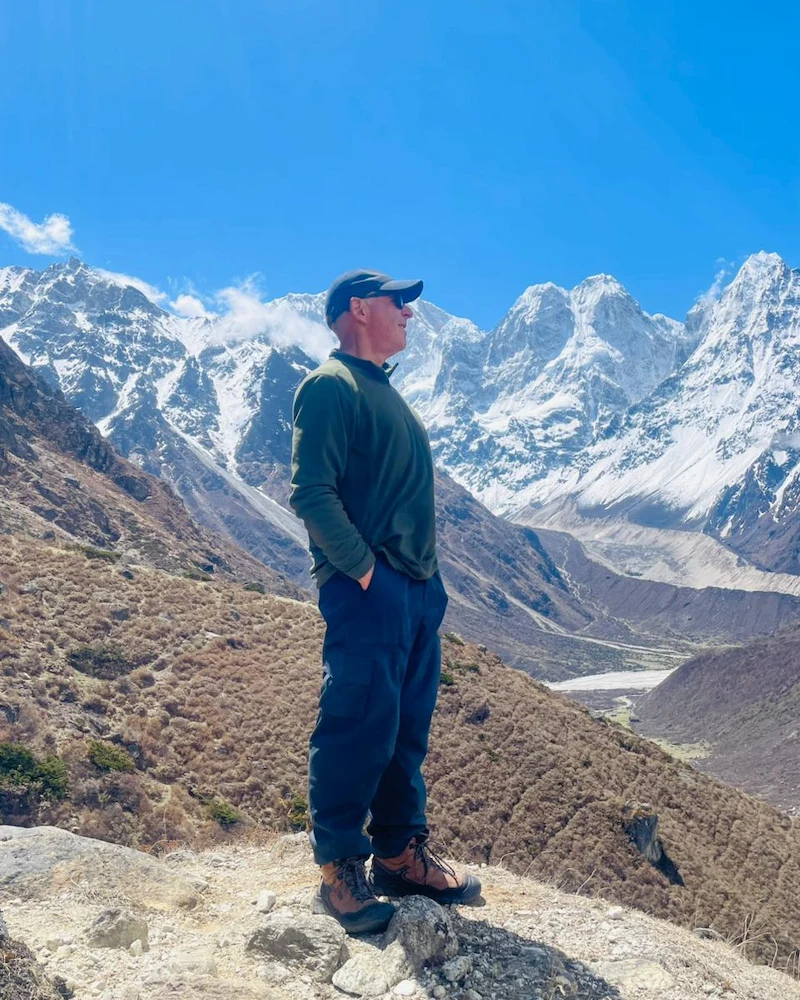Enjoying view in Khamba Chen Monastery, Kanchenjunga Circuit Trek